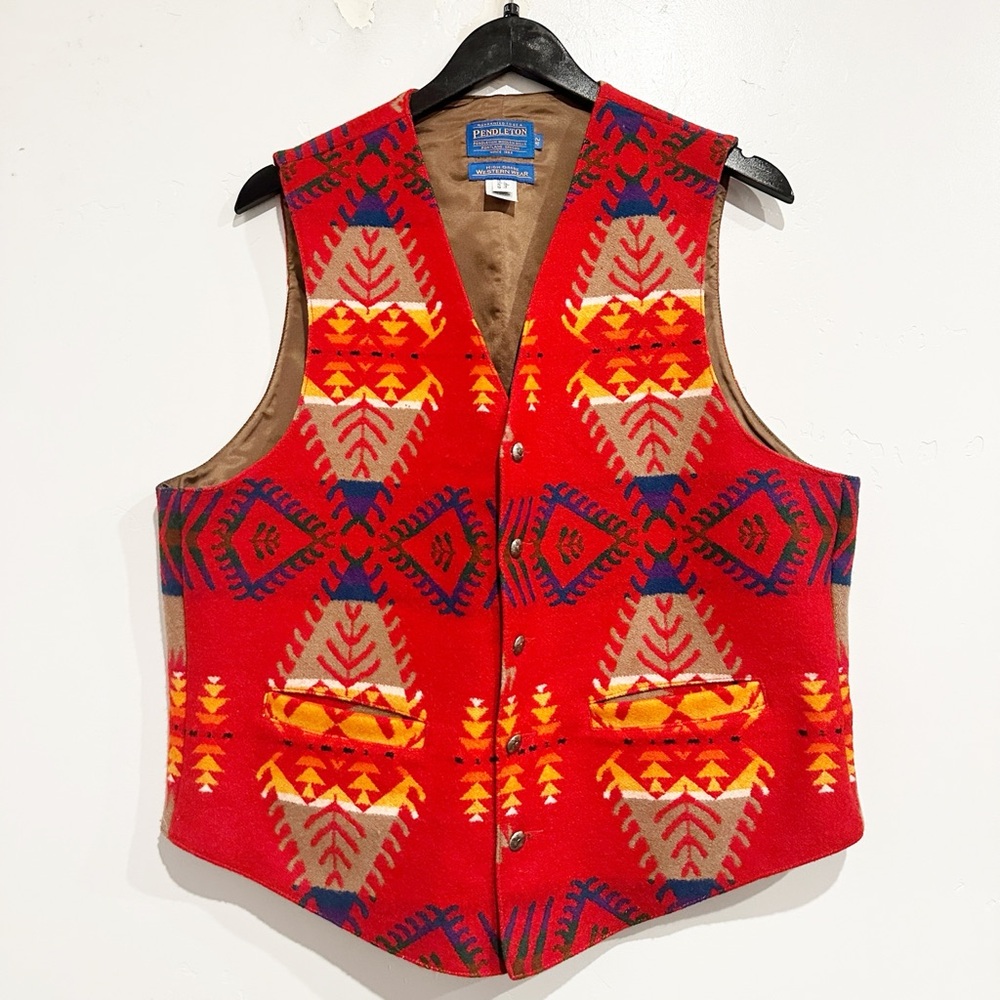 Pendleton Vintage Red‎ Aztec Print Wool Vest Size 42